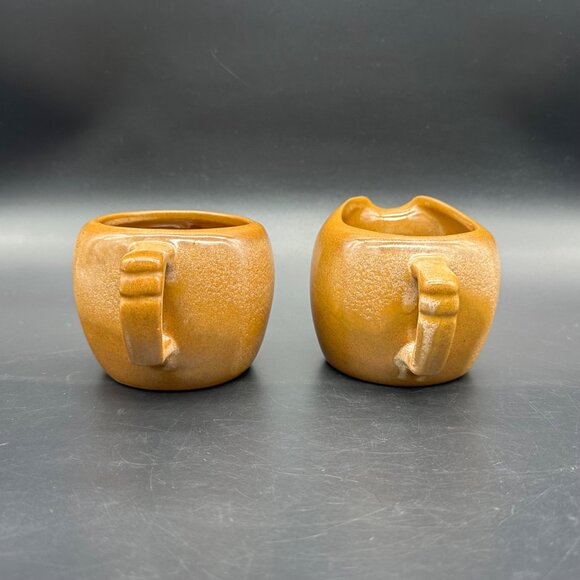 Vintage Frankoma Plainsman Creamer Sugar Bowl Set Brown Retro Dining Serving - Picture 3 of 10
